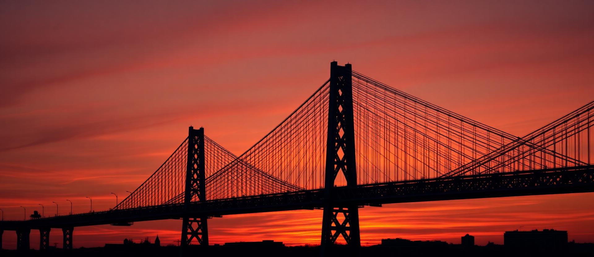 Ambassador Bridge silhouette against a sunrise sky